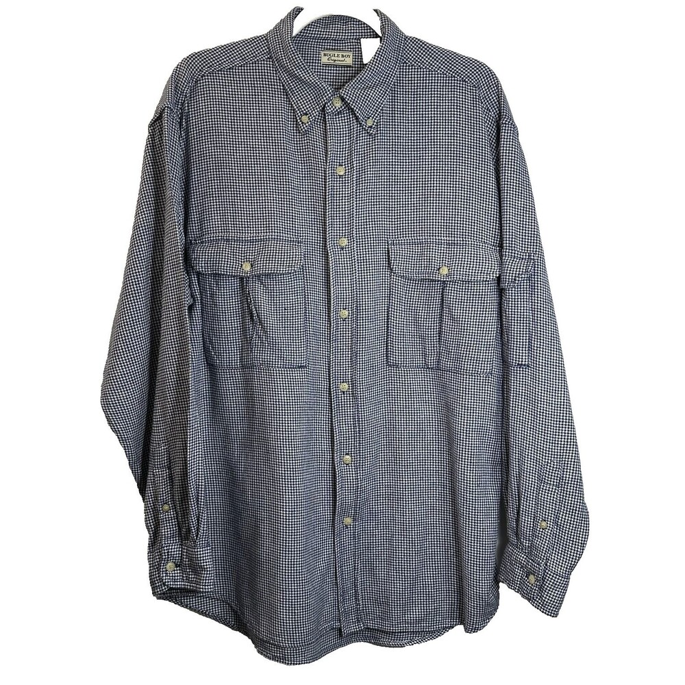 Bugle Boy Original Shirt Men's SZ L Houndstooth Button Up Sleeve & Chest Pockets